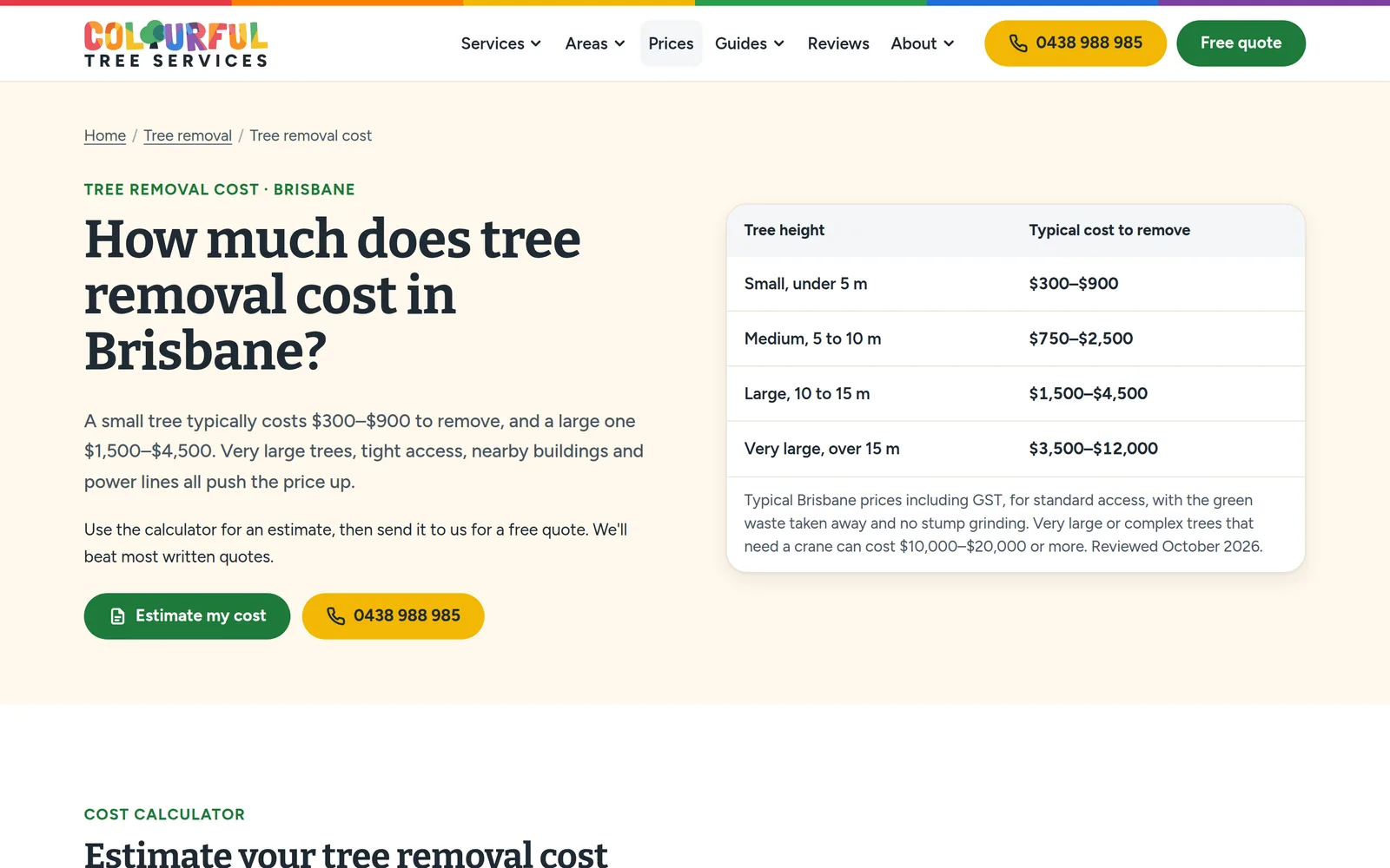The tree removal cost guide for Brisbane