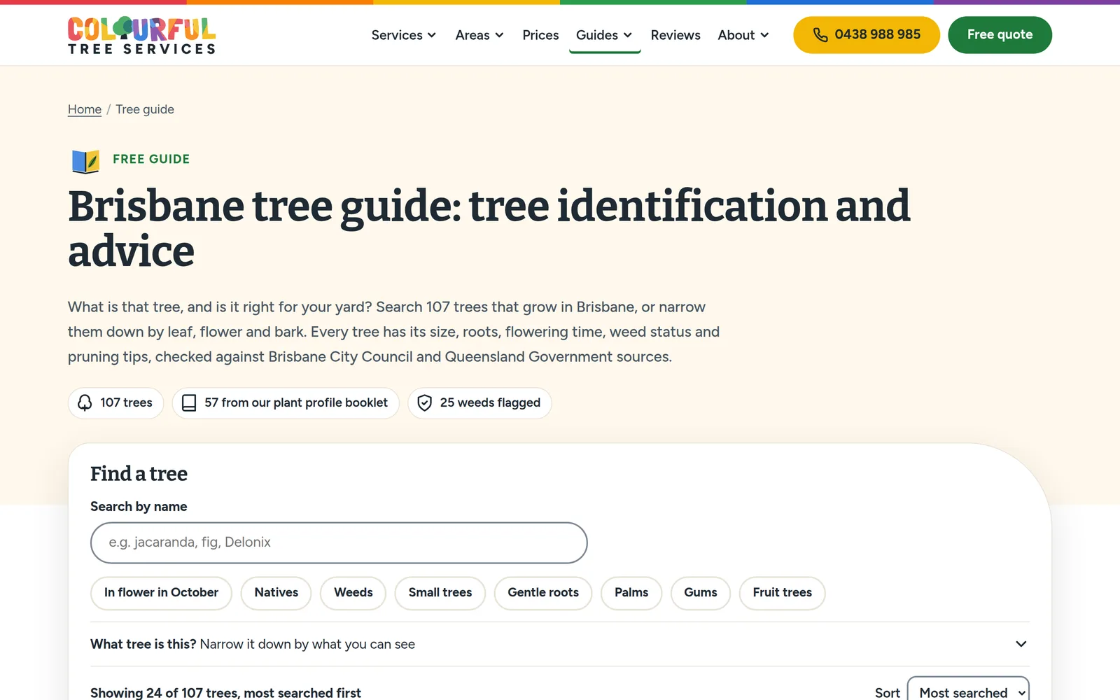 The Brisbane tree guide, with filters for leaf, flower colour, bark and size