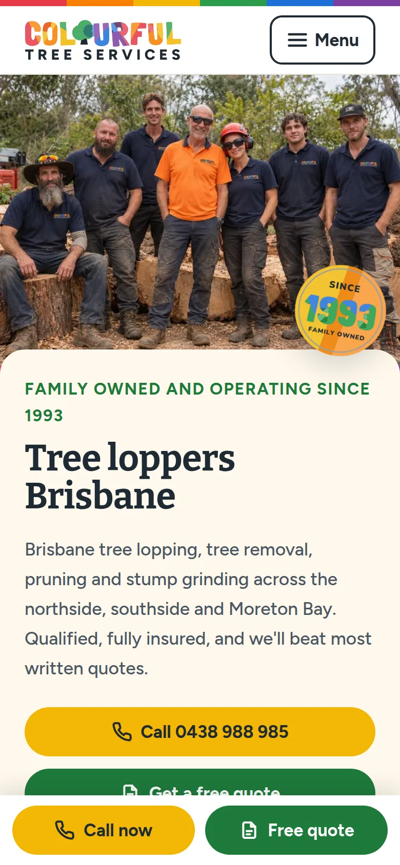 The Colourful Tree Services home page on a phone
