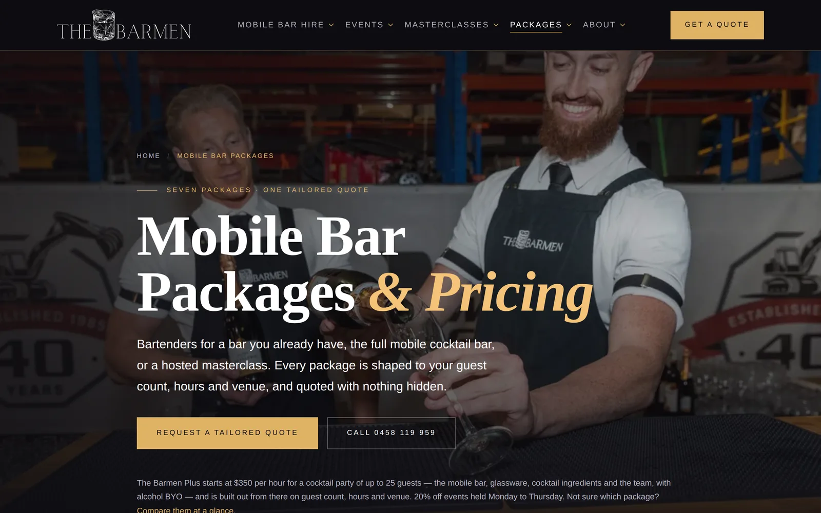 The mobile bar packages page